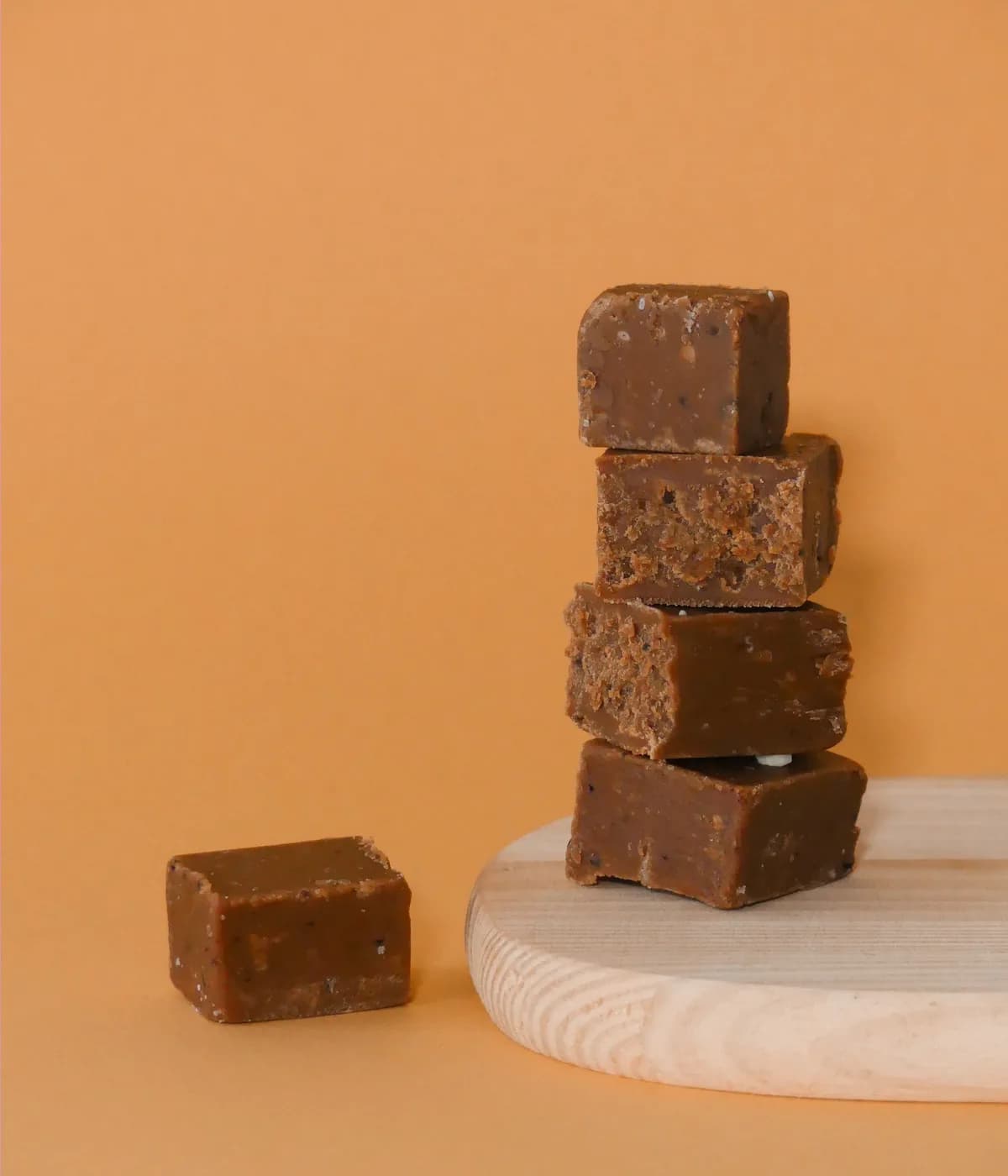 Stacked squares of hand-cut fudge